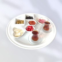 Metal Sini Tepsi Kahvaltı Çay Kahve Sunum Tepsisi 50 Cm Yuvarlak Beyaz