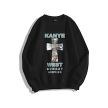 Unisex Kanye Sunday Service Bisiklet Yaka Sweatshirt Siyah Siyah