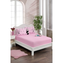 Valezium Pembe Panda Baskılı Kumaş Lastikli Fıtted Yastıklı Çarşaf Seti 100x200 Pembe Siyah