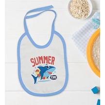 Bk Kids Summer Time Tasarımlı Mavi Bebek Mama Önlüğü Mavi