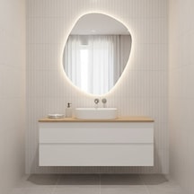 70x85 Cm Modern Asimetrik Led Banyo Aynası Dokunmatik, Dim Edilebilir 6500k Beyaz Işık Beyaz