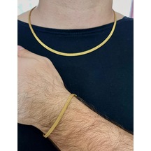 Gold Renk İtalyan Hasır Model 319l Çelik Erkek Kolye&bileklik Set