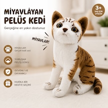 Miyavlayan Peluş Kedi Oyuncak Sesli, Yumuşak Ve Gerçekçi Tasarım 3+ Yaş Açık Yeşil