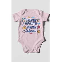 Morivokids Babamın Kopyasıyım Annemin Şaheseri Kısa Kollu Bebek Body %100 Pamuk Bebe Pembe