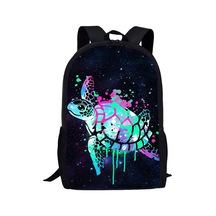 Genç Erkekler Kızlar Polyester Kumaş Çok Renkli Graffiti Sırt Çantası Deniz Kaplumbağası Galaksisi Siyah