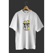 Noıssey -wed Radyo Kutusu Tasarım Baskılı Oversize T-shirt Tişört Beyaz