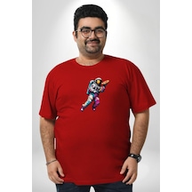 Angemiel Pizza Servisi Uzay Kurye Kırmızı Büyük Beden Erkek Kadın Unisex Basic Ön Baskılı Tişört Kırmızı