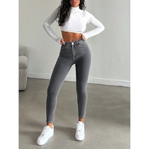 Yüksek Bel Gri Skinny Jean Pantolon Gri