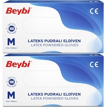 Beybi Lateks Pudralı Muayene Eldiveni M - Medium - Orta 200lü Set