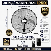 Muzeko Mzk750pro Plus 30 Inç Sanayi Tipi Kumandalı Duvar Tipi Vantilatör 210w 80cm %100 Bakır Motor Ev İçin Uygun Değildir