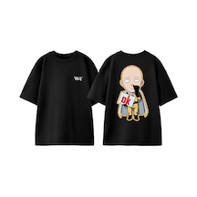Thewert One Punch Man 2 Tasarım Sırt Baskılı Pamuk Siyah Oversize T-shirt