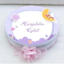 Bebek Çikolatası Mor Baskılı Metal Kutuda Uv Baskılı Madlen Çikol