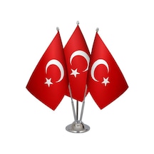 Masa Üstü Üçlü Türkiye Cumhuriyeti Bayrağı Üçlü Krom Direk Masa B