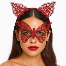 Gösterişli Kırmızı Dantel Maske Ve Taç Seti 7 No Masquerade Ve Davetler İçin Altın Ve Çok Renkli