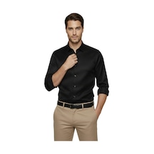 Deepsea Siyah Slim Fit Erkek Gömlek Kolay Ütülenen Nefes Alan Kumaş, Dört Mevsim Şıklık 2608515 Siyah