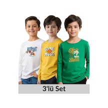 Erkek Çocuk Bisiklet Yaka Baskı Detaylı 3'lü Basic Sweatshirt Çok Renkli