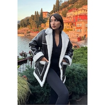 Verymoda Siyah Deri Kürklü Mont F1537 Siyah Krem