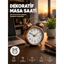 Mey İthalat Retro Tarz Bronz Dekoratif Masa Saati Metal Gövde Yüksek Sesli Alarm Renkli