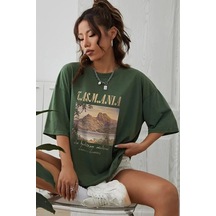 Unisex Tasmania Baskılı Tasarım Tshirt Yeşil