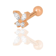 Gümüş Rose Baget Taşlı Kelebek Modeli Tragus Helix Piercing Küpe Gümüş