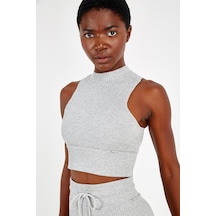 Maraton Sportswear Slimfit Kadın Bisiklet Yaka Kolsuz Basic Gri Melanj Bra 18364-Gri Melanj