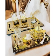 Cherish Gold Aynalı Nişan Tepsisi Ve Söz Tepsisi Beyaz Beyaz
