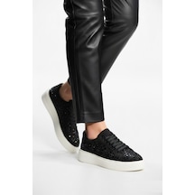 Fox Shoes Y444708402 Siyah Süet Taş Detaylı Kadın Spor Ayakkabı Sneakers Siyah