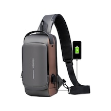 Arion Usb Şarj Portlu Ve Kilitli Omuz Ve Göğüs Çantası Siyah Kahve Gri - Kahverengi