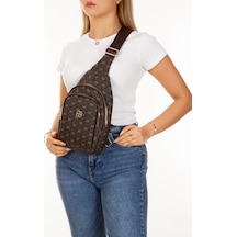 Newish Polo Kadın Trendy Desenli Deri Çapraz Omuz Ve Göğüs Çantası Çantası Kahverengi