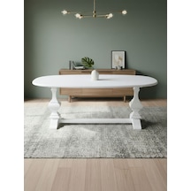 Orleans Fransız Still Oval Ahşap Yemek Masası 90x180 Beyaz