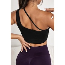 Kadın Modern Stil Siyah Tek Omuzlu Çapraz Askılı Crop Top Büstiye
