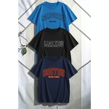 Uyguntarz Unisex Mavi Siyah Lacivert 3'lü Tasarım Tshirt Seti Çok Renkli