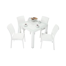 Depootoptan Mandella Elit Rattan 90 x 90 CM Elit Sandalye Camlı Masa Takımı Beyaz