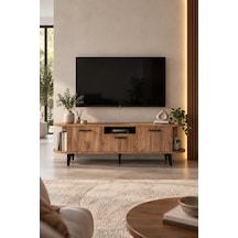 Sulorahome Siyah Suntalam Tv Sehpası 160x35 Cm Metal Ayaklı Modern Konsol
