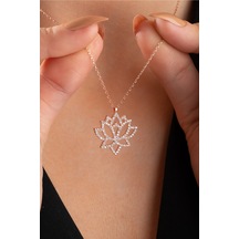 Nereze 925 Ayar Gümüş Zirkon Taşlı Rose Kaplama Lotus Çiçeği Tasarım Kolye