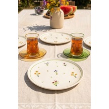 Botanical 12 Parça 4 Kişilik Seramik Pasta Tabağı Seti 20 Cm / Çay Seti 170 Cc Çok Renkli