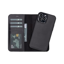Plm Apple İphone 13 Pro Uyumlu Deri Cüzdanlı Kılıf Liluri G1 Siyah Acı Kahverengi
