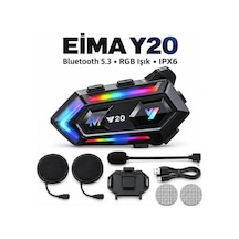 Eima Y20 Bluetooth 5.3 Motosiklet Kask Kulaklığı Rgb Işıklı, Hd Mikrofonlu, Ipx6 Suya Dayanıklı