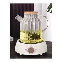 Vakumlu Bambu Kapaklı Isıya Dayanıklı Borosilikat Cam Demlik 1800ml Şeffaf