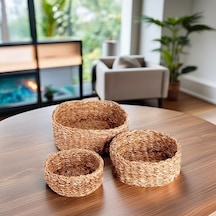 3&apos Lü Rustik El Yapımı Doğal Yuvarlak Hasır Düzenleyici Seti 3&apos Lü Hasır Yuvarlak Organizer Seti Dekoratif, Çok Amaçlı Ve Dayanıklı Rattan Sepetler 30x30x12cm 25x25x10cm 20x20x8cm 6998