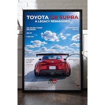 Toyota Gr Supra Siyah Ahşap Çerçeveli Poster, Dekoratif Araba Duvar Tablosu