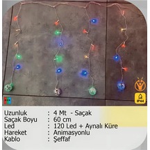 Elektrikhouse Led Peri Işığı 120 Led + Aynalı Küre Animasyonlu - 4 Metre Saçak 60 Cm Çok Renkli