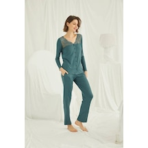 Monamise 19307 Kadın Uzun Kollu Yakası Ve Omzu Dantelli Önü Boydan Düğmeli Pijama Takımı-yeşil YESIL Monamise 19307 Kadın Uzun Kollu Yakası Ve Omzu Dantelli Önü Boydan Düğmeli Pijama Takımı-yeşil YESIL