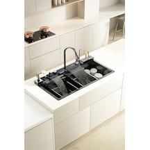Lüx Dijital Akıllı Eviye Seti Premium Black Akıllı Mutfak Evyesi- 100x46 Cm Çok Fonksiyonlu Siyah