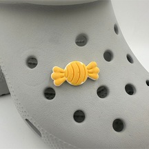 Crocs Terlik Süsü Ve Aksesuarı , Çanta Süsü Jibbitz 3d Kabartma Şeker 06 Görsel Figür Aksesuar Turuncu Beyaz