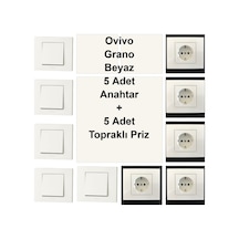 Ovivo Grano Beyaz 5 Adet Anahtar + 5 Adet Topraklı Priz