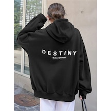 Startmore Siyah Unisex Kadın/erkek Destıny Renkli Özel Baskılı Pamuklu Oversize Kapüşonlu