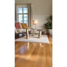 Altın Varak Renk Ahşap Mantar Sehpa Seti 3 Lü Yan Sehpa Takımı - Wooden Coffee Table Altın