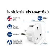 İngiliz Tipi Fiş Adaptörü Uk 'den Tr Priz Dönüştürücü, Avrupa Giriş Uyumlu, Seyahat Tipi Elektrik Adaptörü, Laptop Telefon Şarj Uyumlu, Dayanıklı Abs Plastik, Kompakt Tasarım Çok Renkli