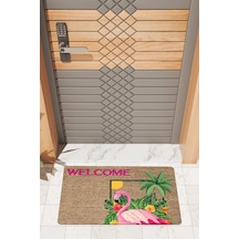 Rugmood Modern Dijtal Baskı Flamingo Welcome Kapı Önü Paspası Kahverengi